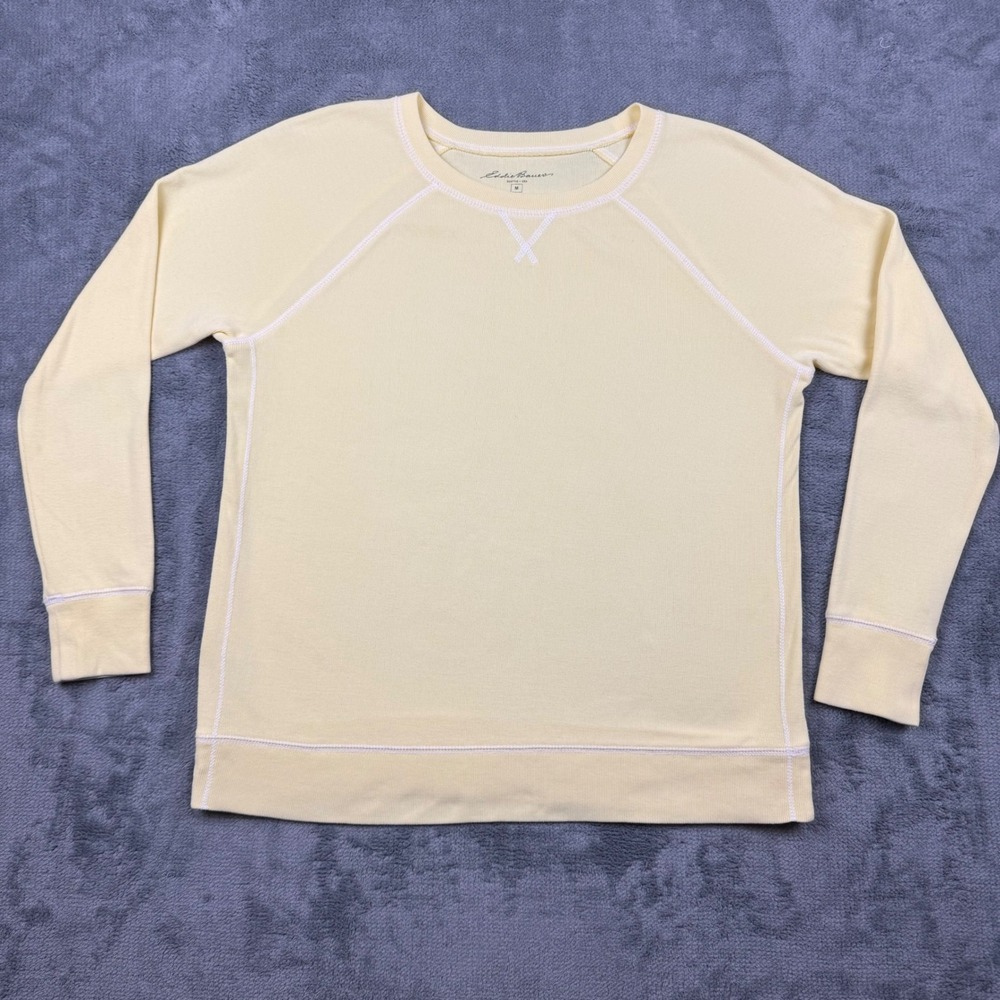 Eddie Bauer Womens Medium Yellow Waffle Knit Thermal Raglan Crewneck Sweatshirt